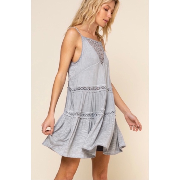 POL Grey Spaghetti Strap Tiered Sundress - Picture 2 of 7